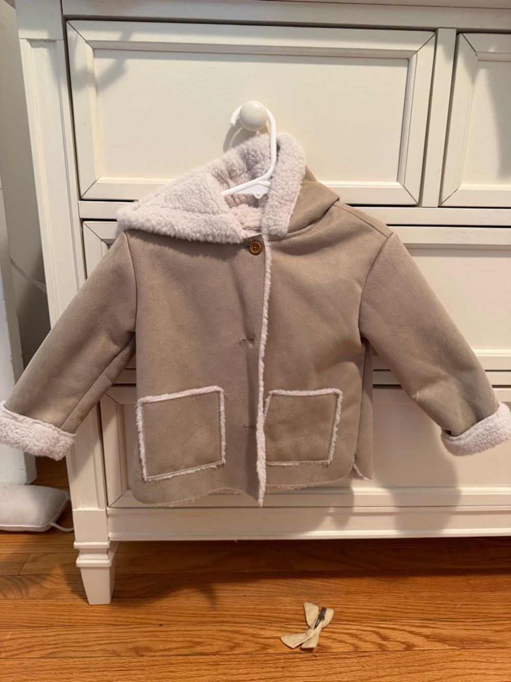 Zara Beige Faux-Shearling Hooded Pea Coat for Kids